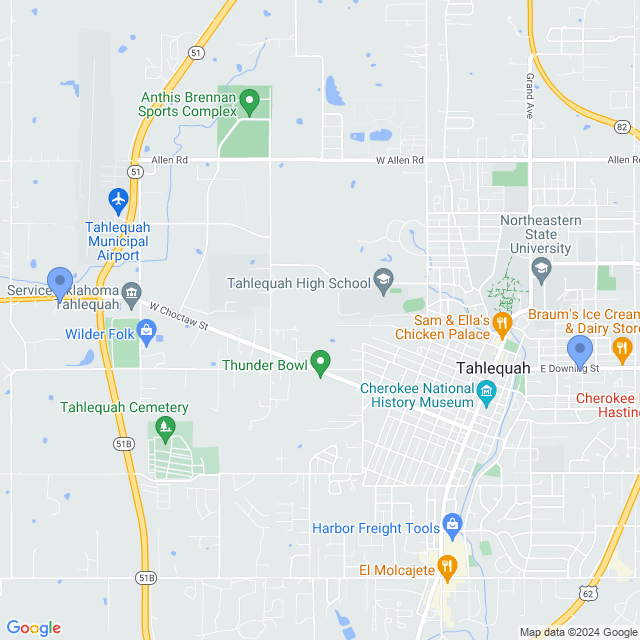 Map of veterinarians in Tahlequah, OK