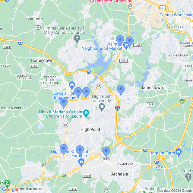 Map of veterinarians in High Point, NC
