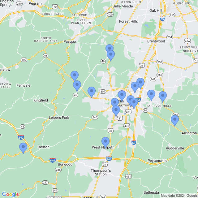 Map of veterinarians in Franklin, TN