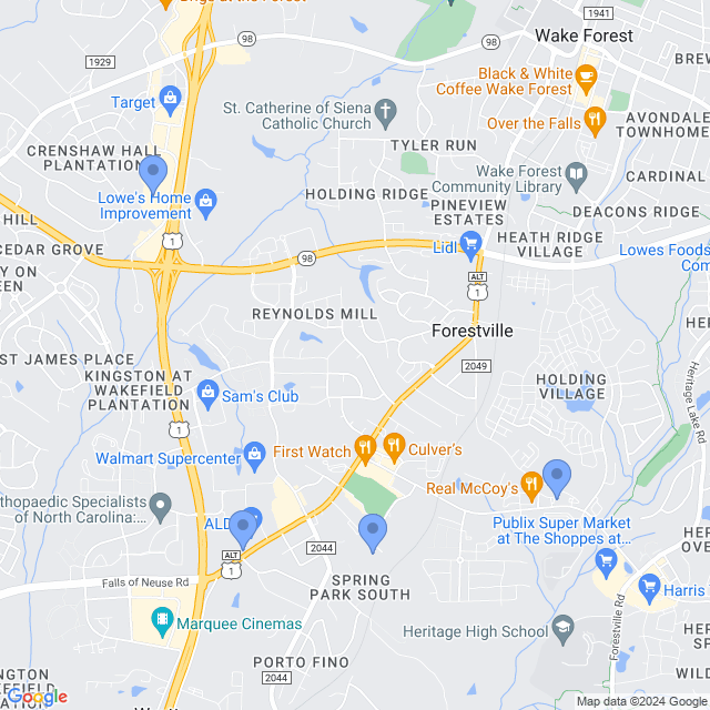 Map of veterinarians in Wake Forest, NC