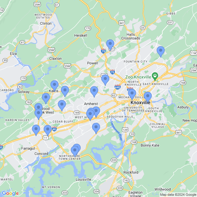 Map of veterinarians in Knoxville, TN