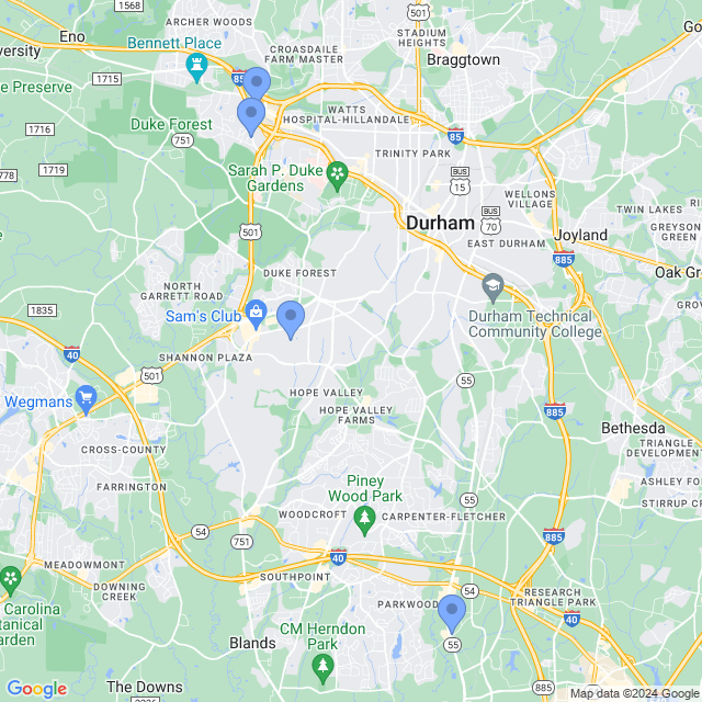 Map of veterinarians in Durham, NC