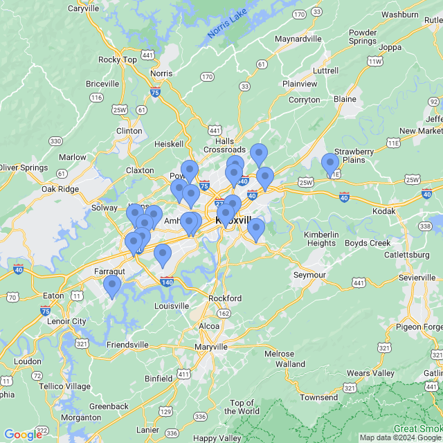Map of veterinarians in Knoxville, TN