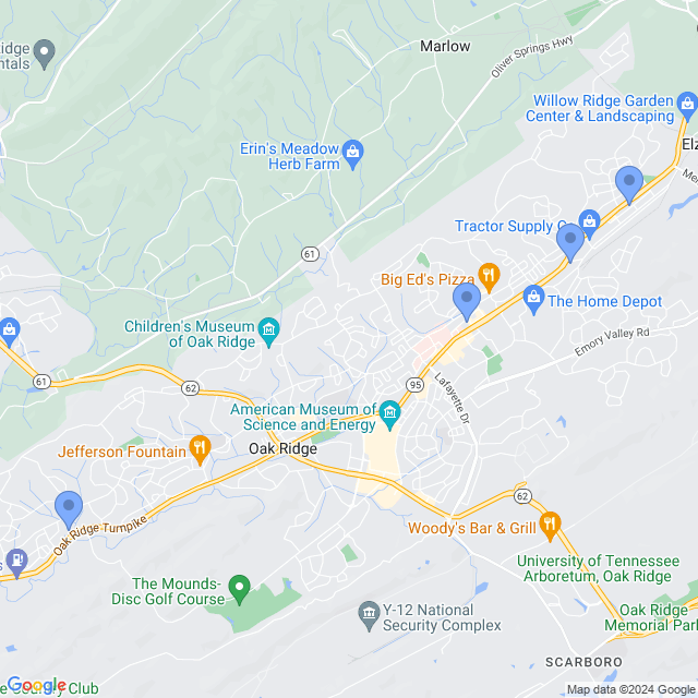 Map of veterinarians in Oak Ridge, TN