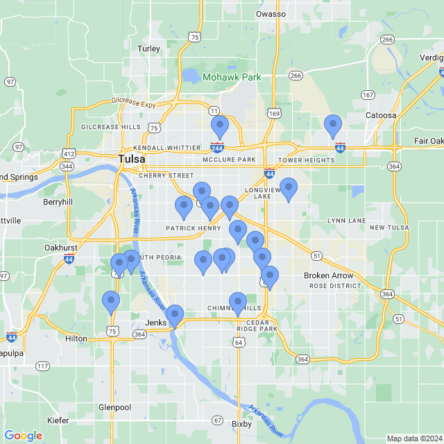 Map of veterinarians in Tulsa, OK