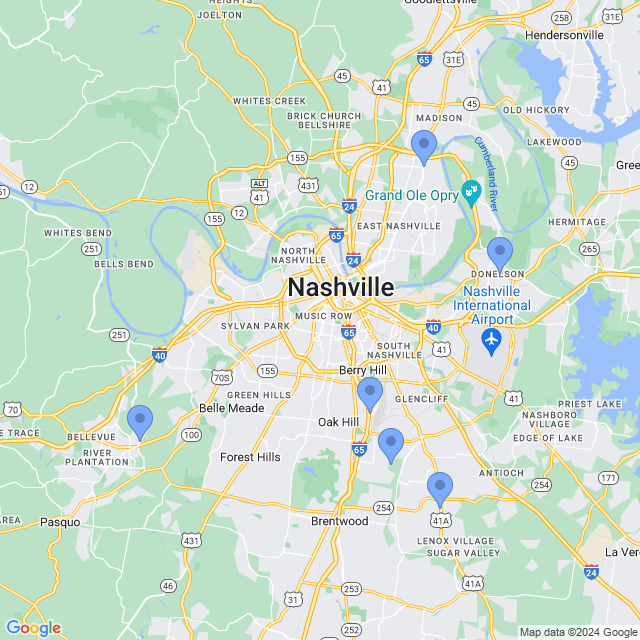 Map of veterinarians in Nashville, TN