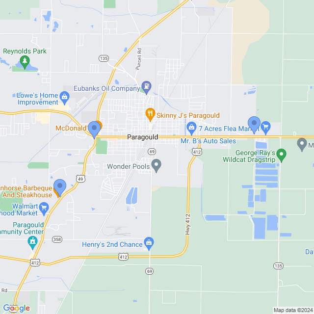Map of veterinarians in Paragould, AR