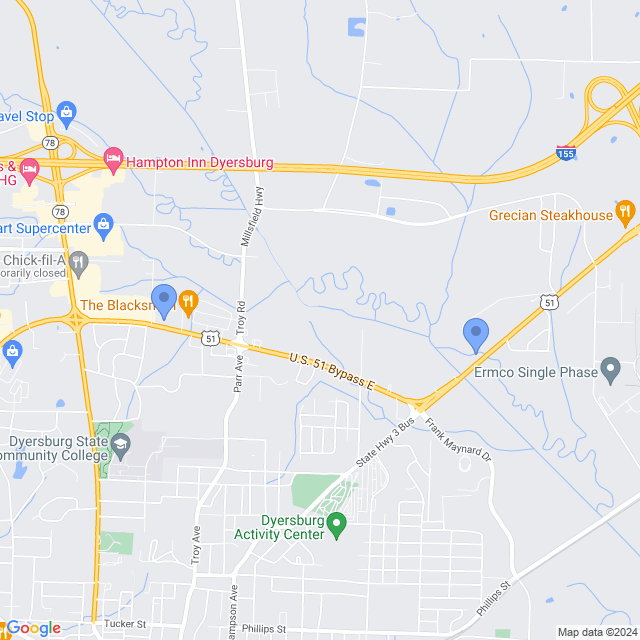Map of veterinarians in Dyersburg, TN