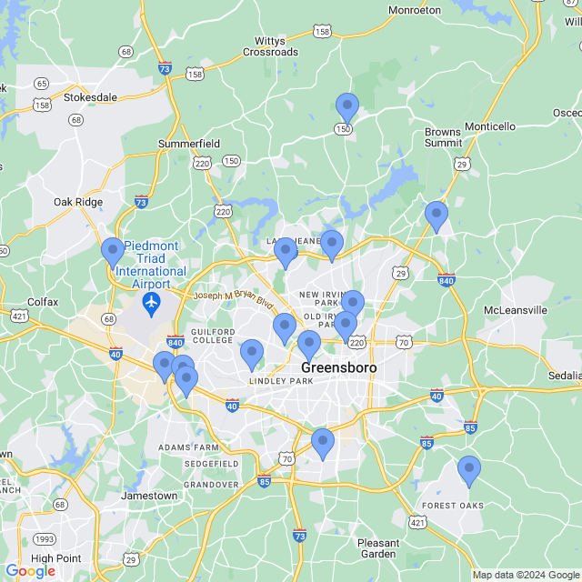 Map of veterinarians in Greensboro, NC