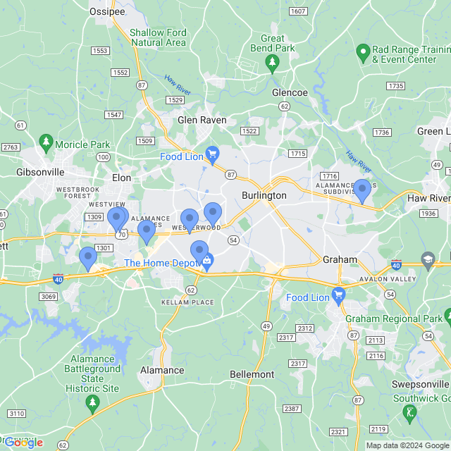 Map of veterinarians in Burlington, NC