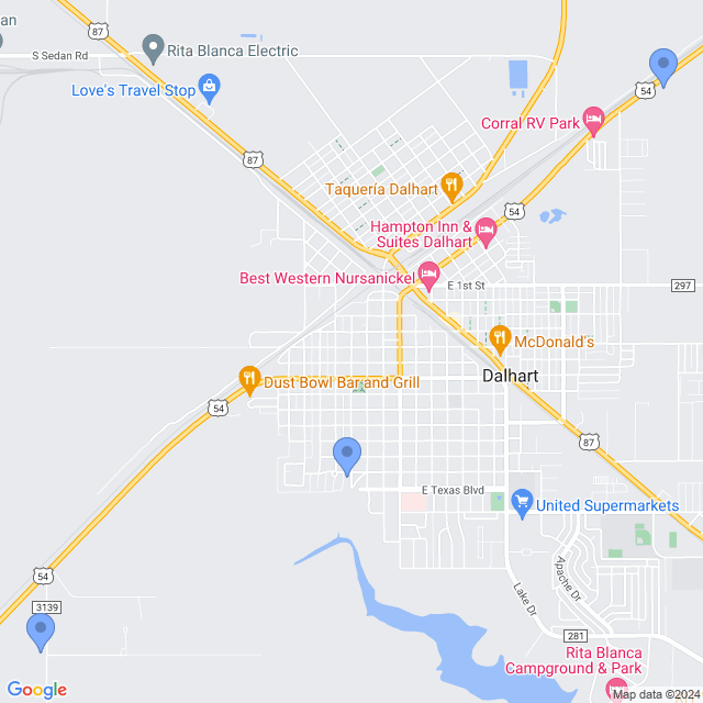 Map of veterinarians in Dalhart, TX