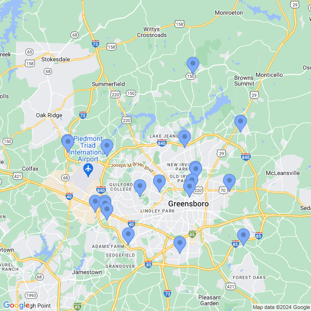 Map of veterinarians in Greensboro, NC