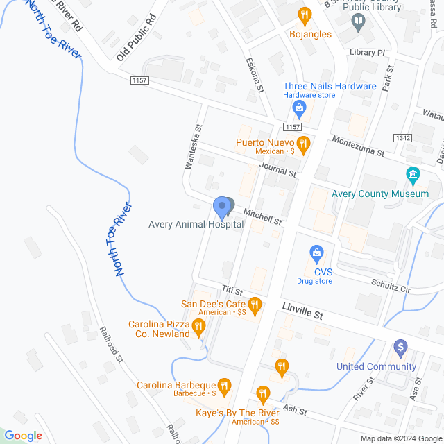 Map of veterinarians in Newland, NC
