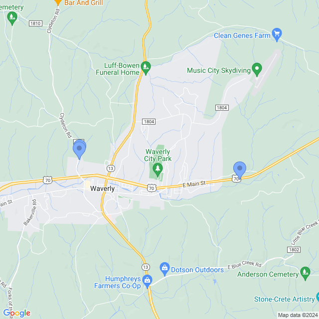 Map of veterinarians in Waverly, TN