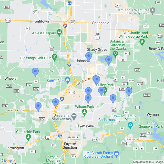 Map of veterinarians in Fayetteville, AR