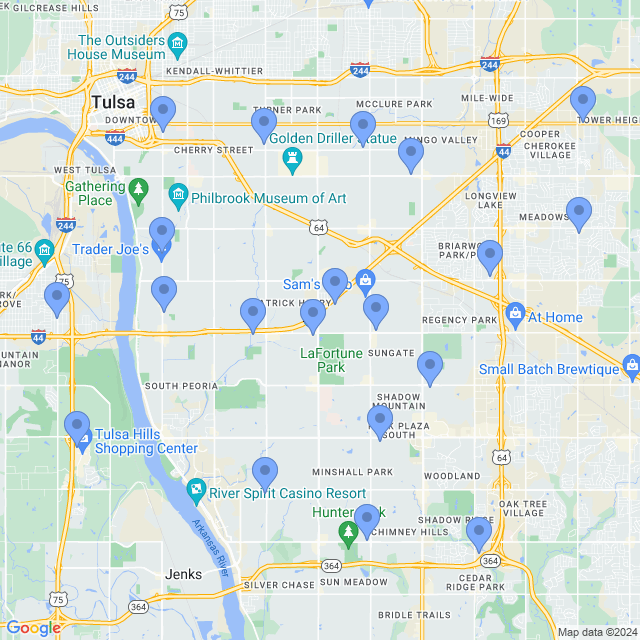 Map of veterinarians in Tulsa, OK