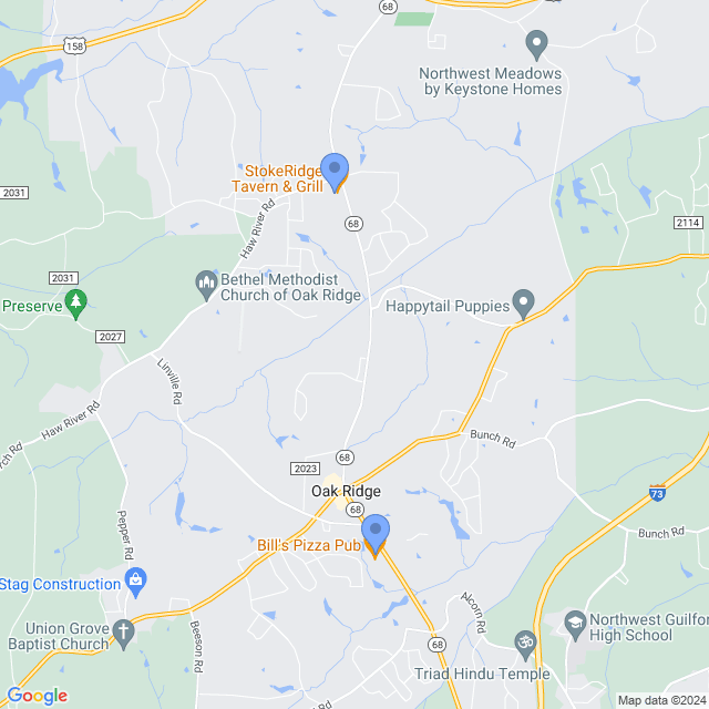Map of veterinarians in Oak Ridge, NC