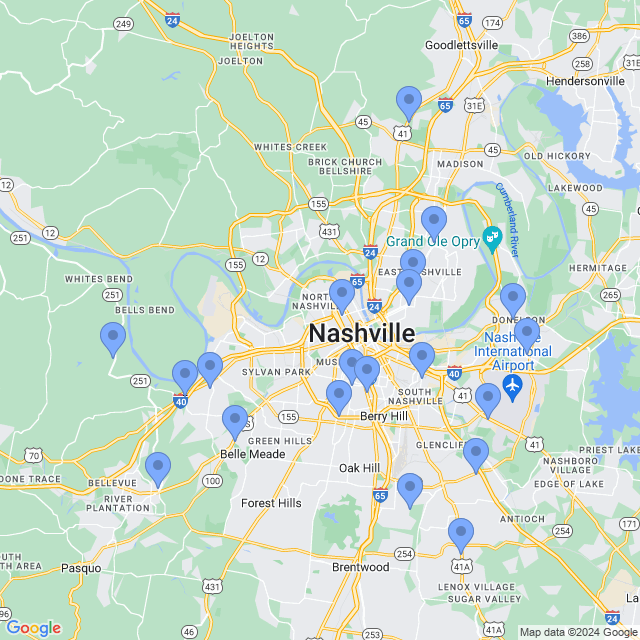 Map of veterinarians in Nashville, TN