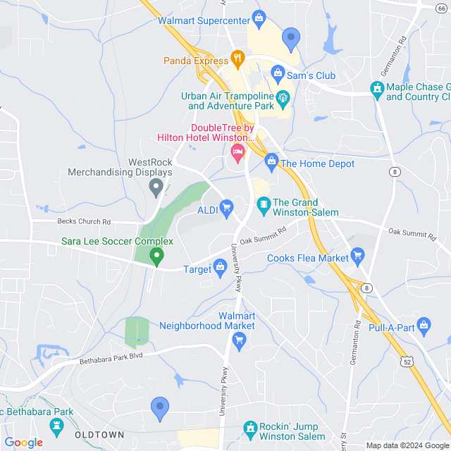 Map of veterinarians in Winston-Salem, NC