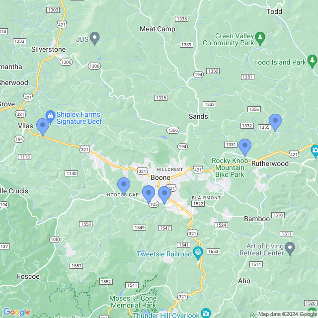 Map of veterinarians in Boone, NC