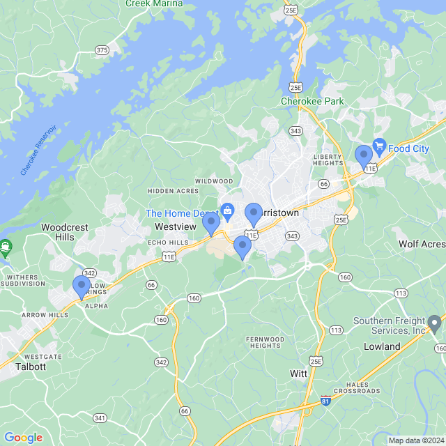 Map of veterinarians in Morristown, TN
