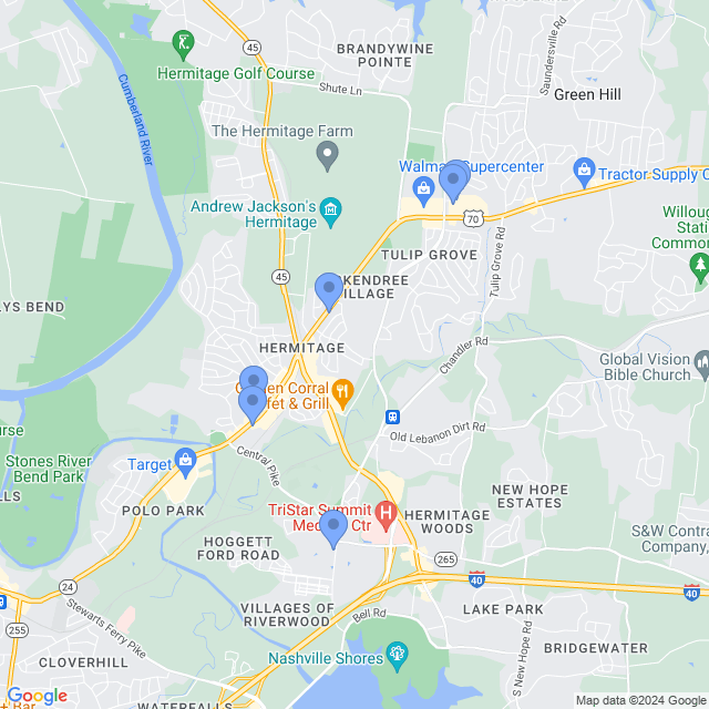 Map of veterinarians in Hermitage, TN