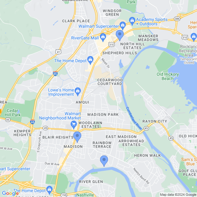Map of veterinarians in Madison, TN