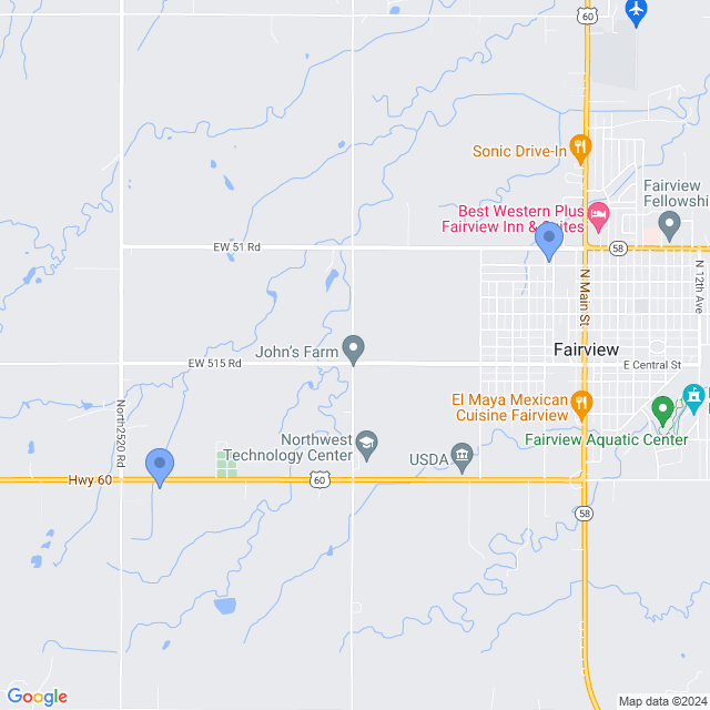 Map of veterinarians in Fairview, OK