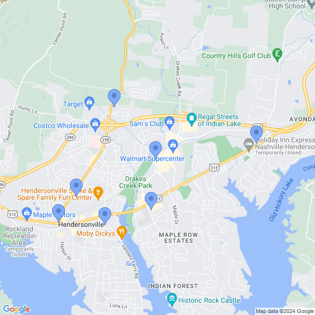 Map of veterinarians in Hendersonville, TN