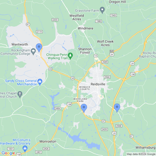 Map of veterinarians in Reidsville, NC
