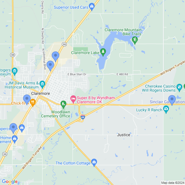 Map of veterinarians in Claremore, OK