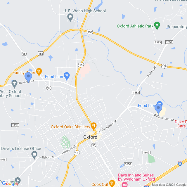 Map of veterinarians in Oxford, NC