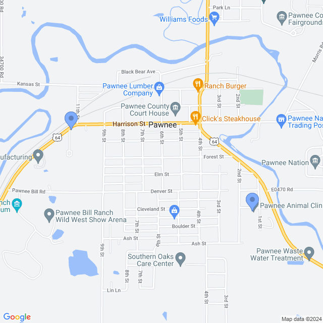 Map of veterinarians in Pawnee, OK
