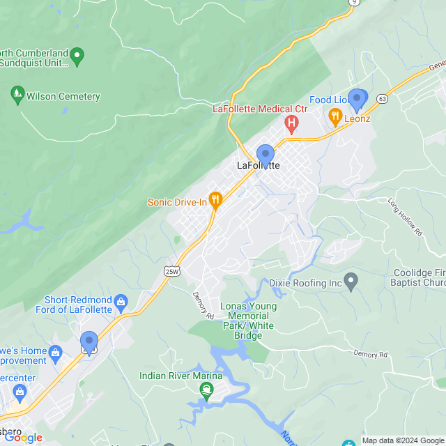 Map of veterinarians in La Follette, TN