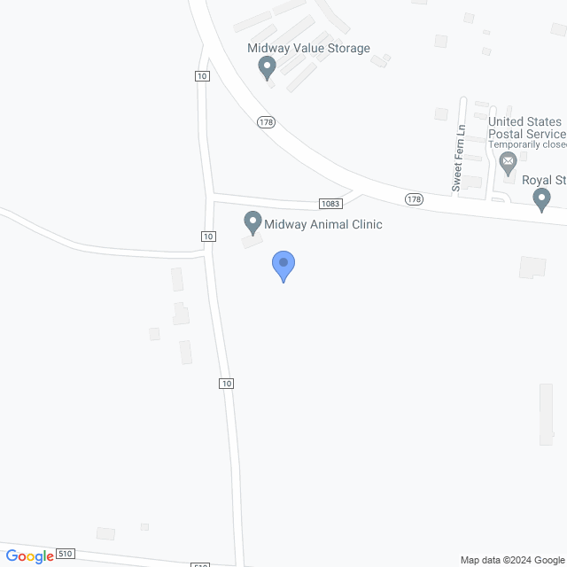 Map of veterinarians in Midway, AR