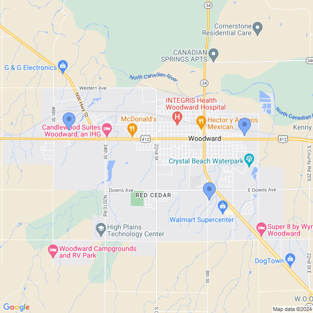 Map of veterinarians in Woodward, OK