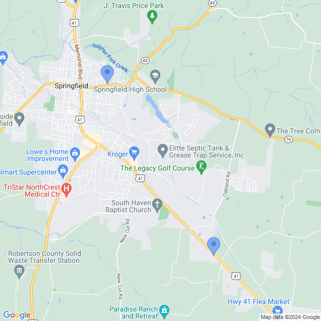 Map of veterinarians in Springfield, TN