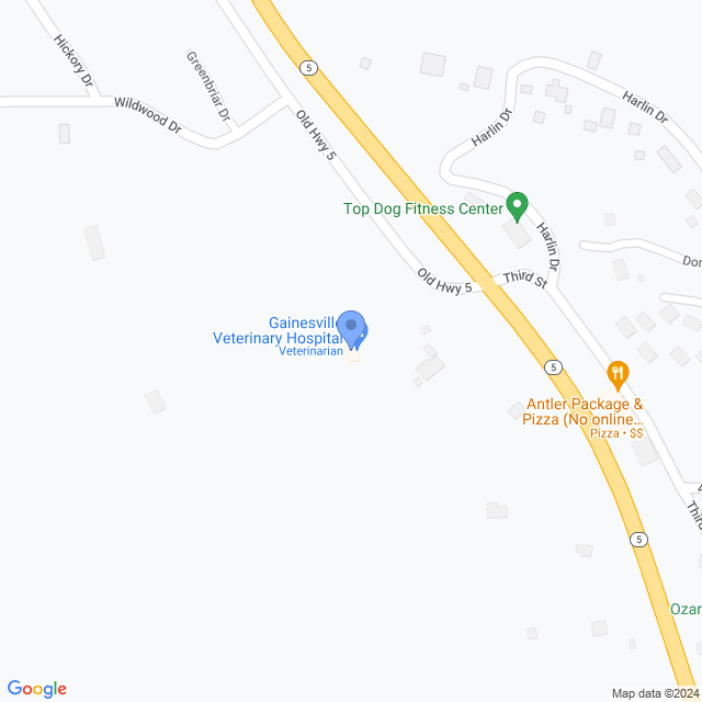 Map of veterinarians in Gainesville, MO