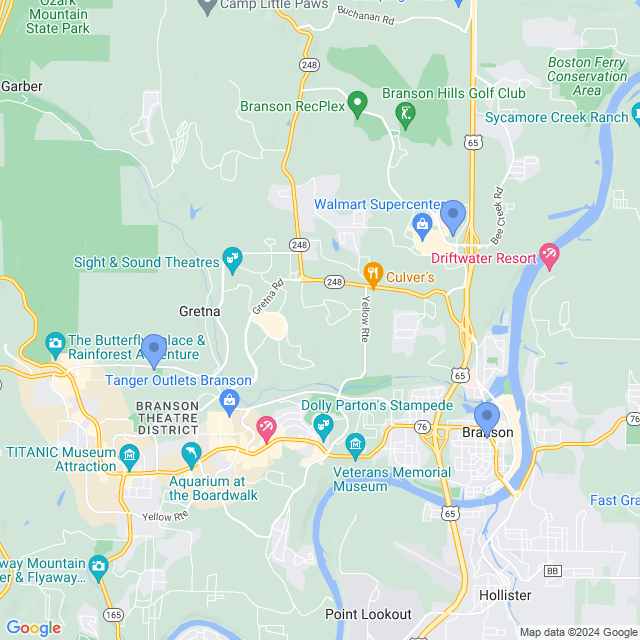 Map of veterinarians in Branson, MO