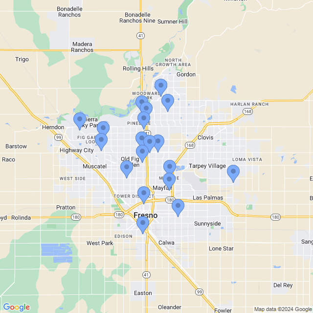 Map of veterinarians in Fresno, CA