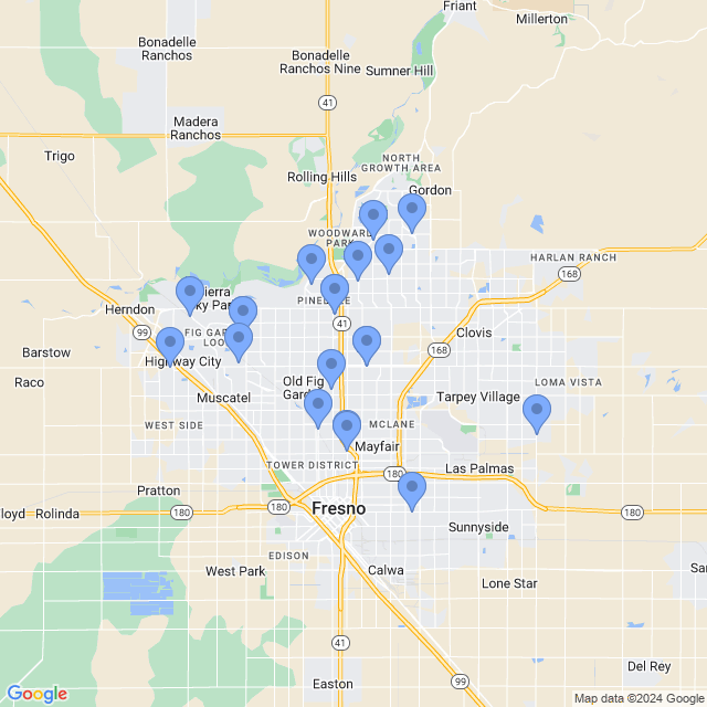 Map of veterinarians in Fresno, CA
