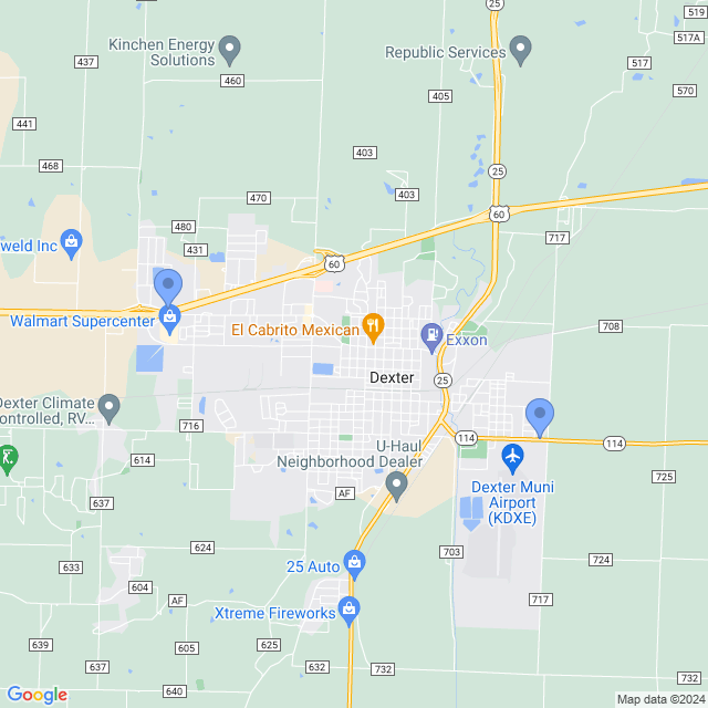 Map of veterinarians in Dexter, MO