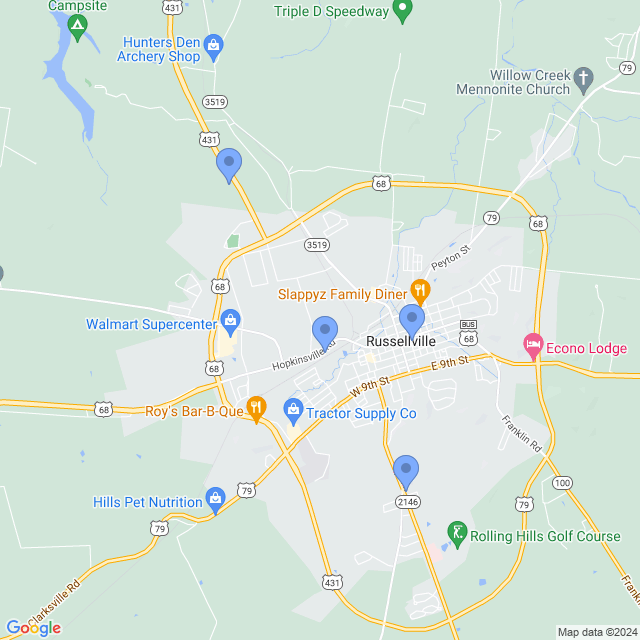 Map of veterinarians in Russellville, KY