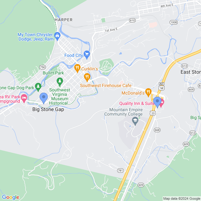 Map of veterinarians in Big Stone Gap, VA