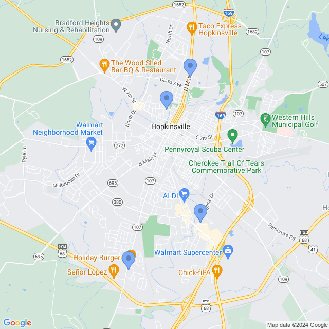 Map of veterinarians in Hopkinsville, KY