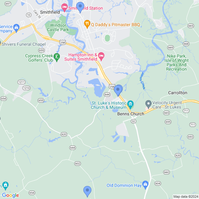Map of veterinarians in Smithfield, VA
