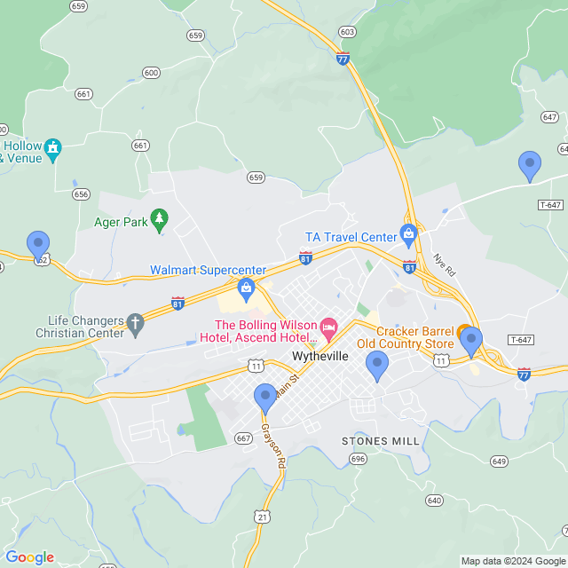 Map of veterinarians in Wytheville, VA