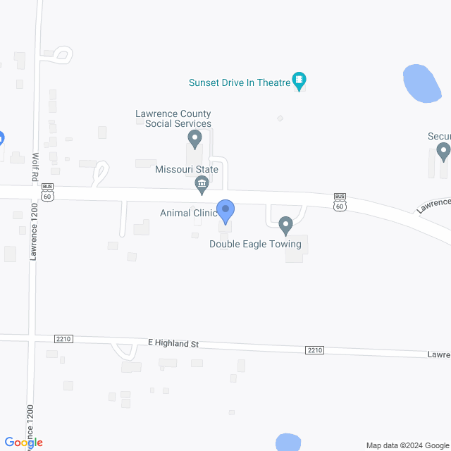 Map of veterinarians in Aurora, MO