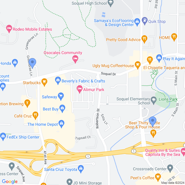 Map of veterinarians in Soquel, CA