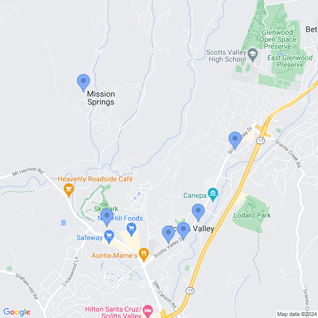 Map of veterinarians in Scotts Valley, CA
